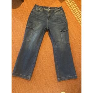 Judy Blue Jeans Women Dark Wash High Rise Cargo Wide LegSize 20W